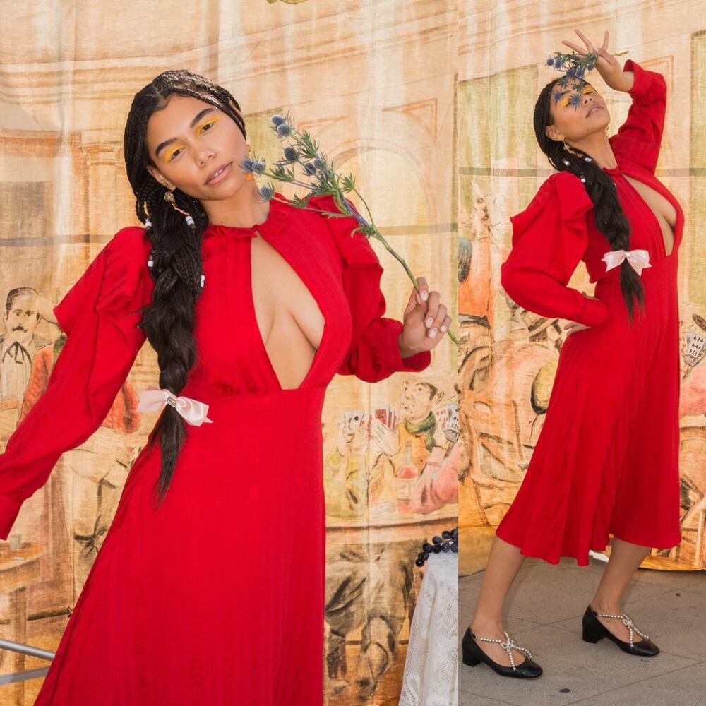 VIVETTA | Red Bows Cut Out Jacquard Midi Dress IT 40 / US 6